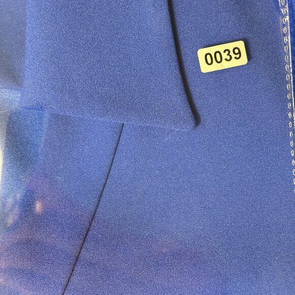 Tahari Arthur S. Levine Blue Belted Midi Faux Wrap Dress Collared Neck - Picture 11 of 11